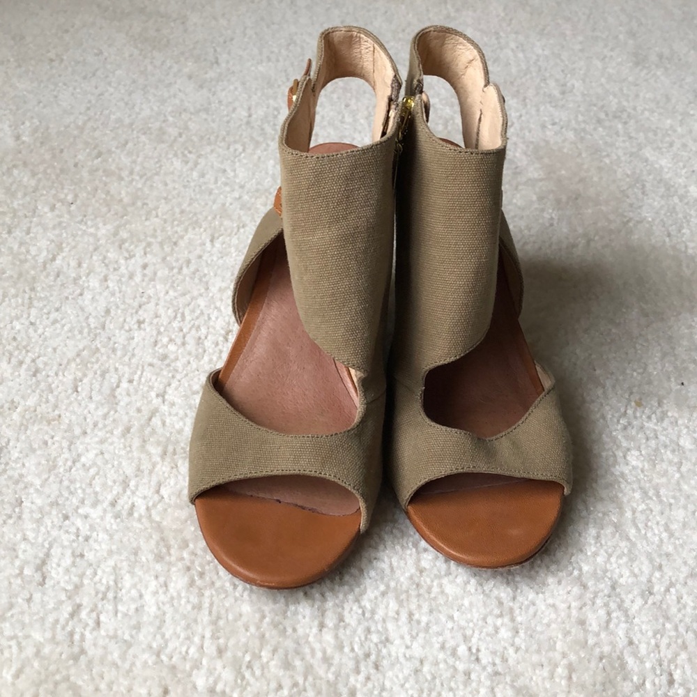 Tan open toe ankle booties